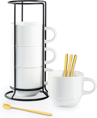 Porcelain Coffee Mug Set With Metal Stand
