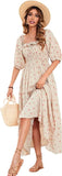 R-Vivimos Women Summer Half Sleeve Cotton Ruffled Vintage Elegant Backless A Line Flowy Long Dresses
