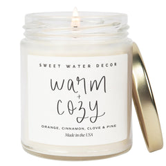 Sweet Water Decor Warm and Cozy Candle | Pine, Orange, Cinnamon, and Fir Winter Scented Soy Candles for Home | 9oz Clear Jar