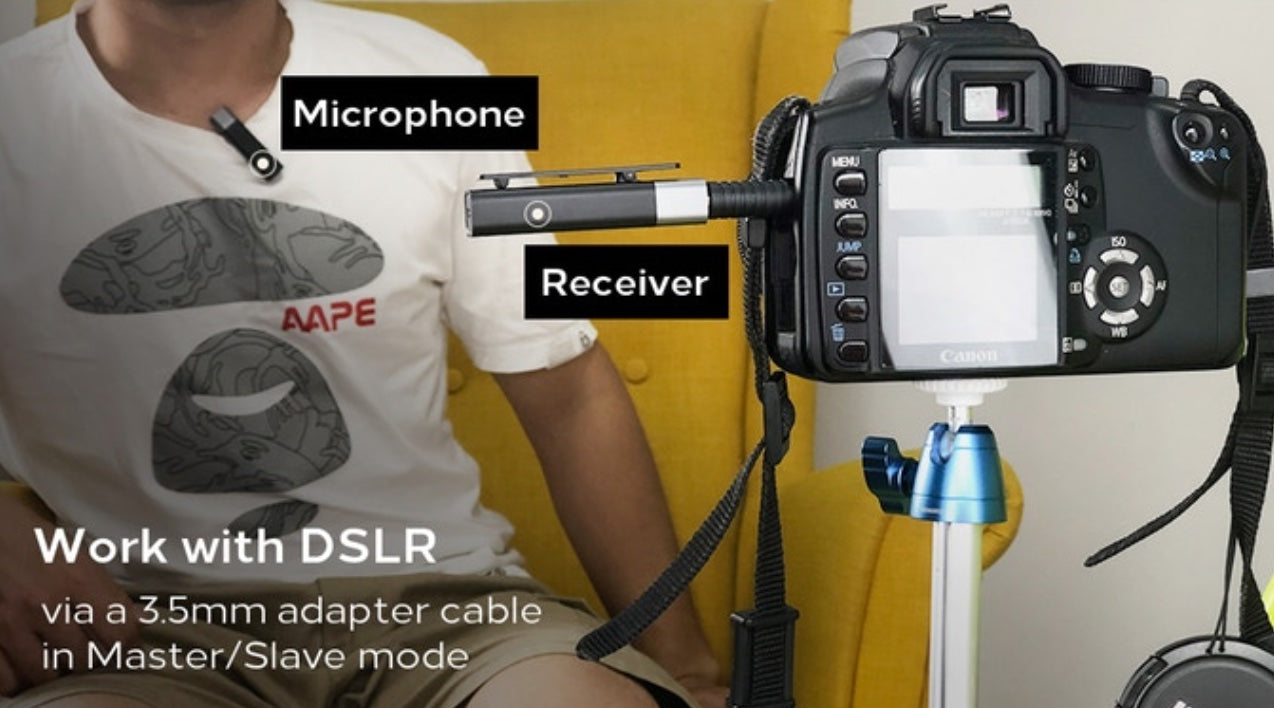 Work with DSLR -via a 3.5mm adapter cable in Master/Slave mode