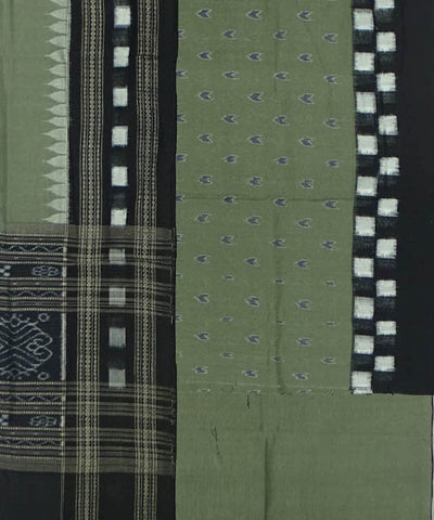 Sage green black handwoven sambalpuri ikat cotton dress material