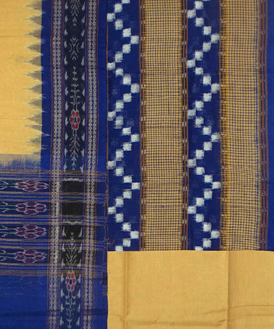 Blue beige handwoven sambalpuri ikat cotton dress material