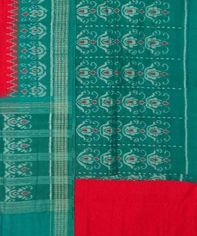 Green red handwoven sambalpuri ikat cotton dress material