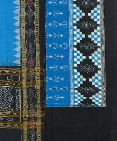 Sky blue black handwoven sambalpuri ikat cotton dress material