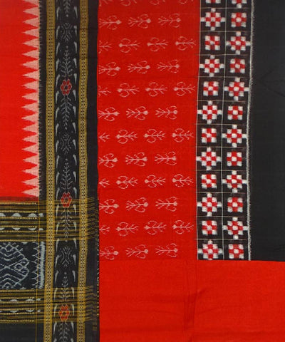 Red black sambalpuri handwoven ikat cotton dress material