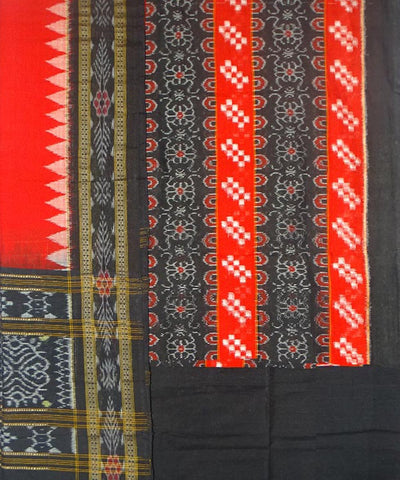 Black red sambalpuri handloom ikat cotton dress material