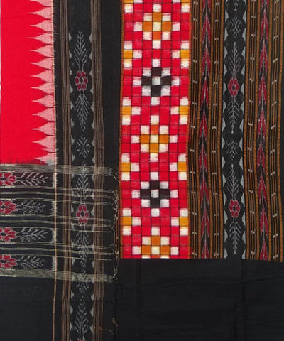 Black red sambalpuri handwoven ikat cotton dress material