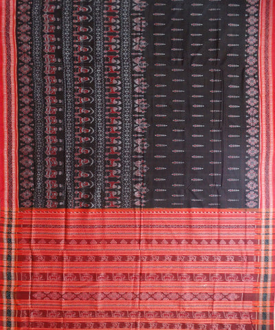 Black Red Animal Ikat sambalpuri cotton Saree