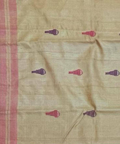 Yellow handwoven fish motif tussar silk saree