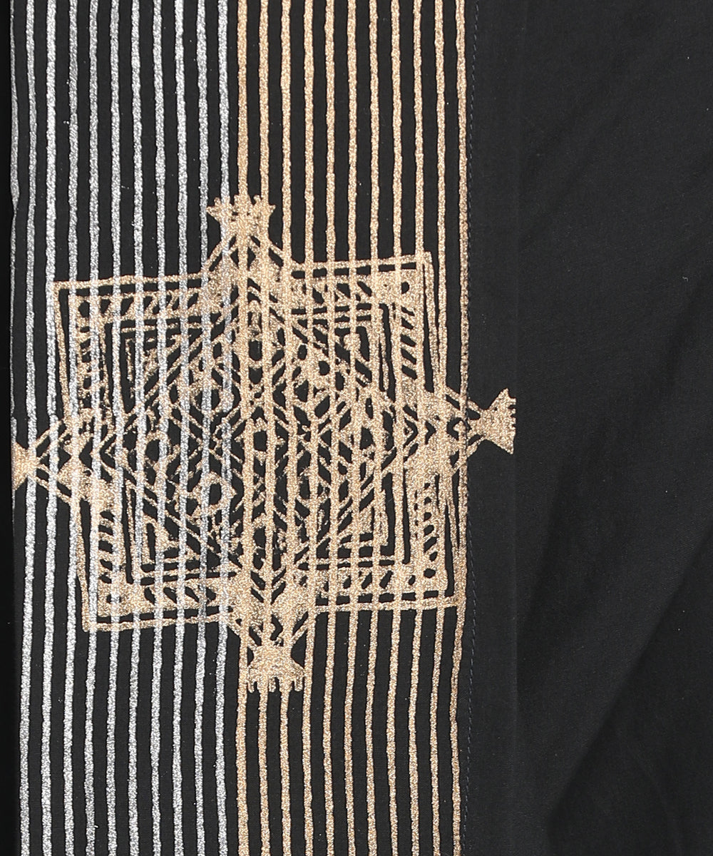 Black handblock printed ready to wear stitched cotton dhoti