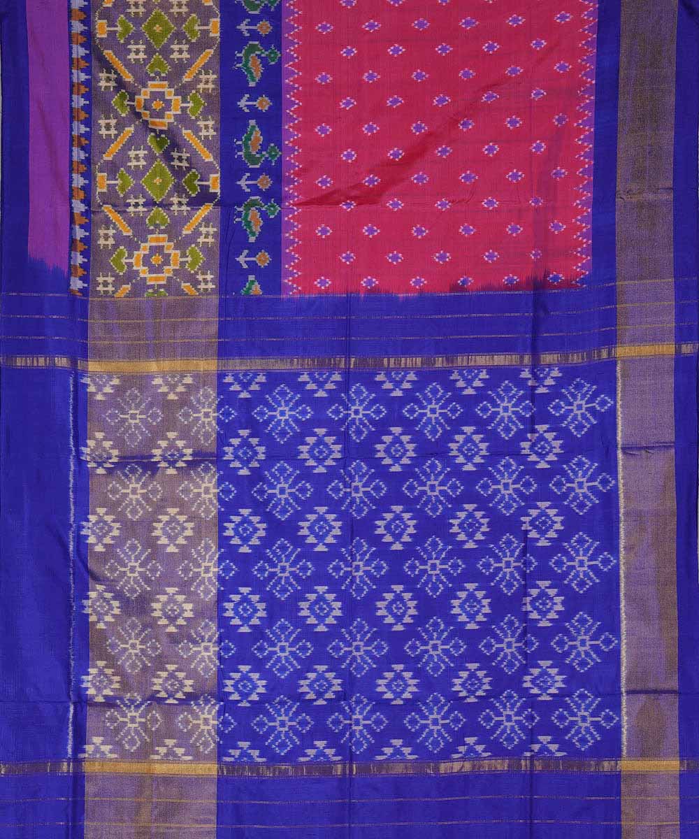 Rose pink blue handwoven ikkat silk pochampally sari
