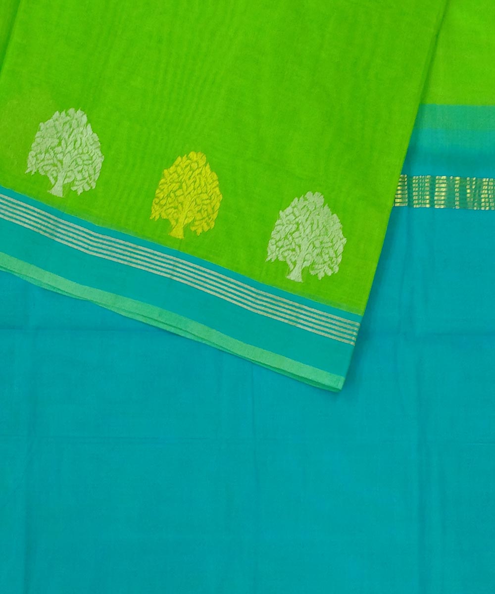 Green blue handwoven cotton venkatagiri saree