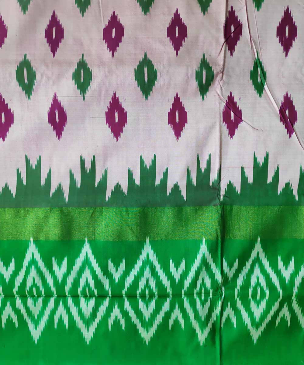 Light baby pink green handloom silk pochampally ikat saree