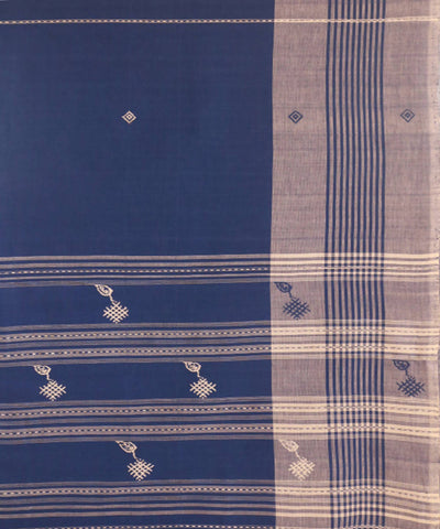 Navy blue off white handwoven cotton assam saree