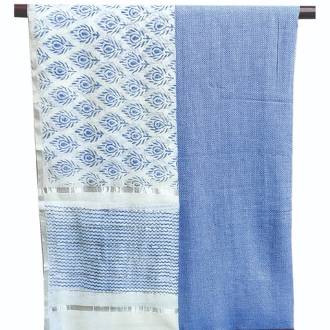 Bamboo dark blue kurta and chanderi block print dupatta dress material