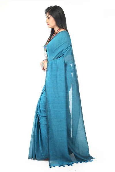 Handwoven bengal sky blue soft cotton saree