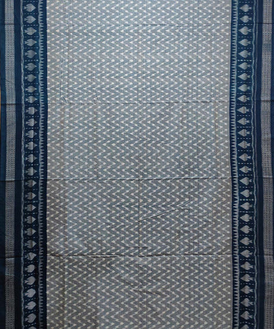 Grey cyan blue handwoven cotton sambalpuri saree