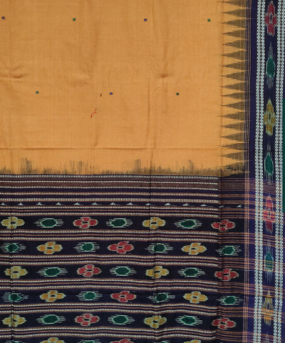 Yellow blue handwoven cotton sambalpuri saree