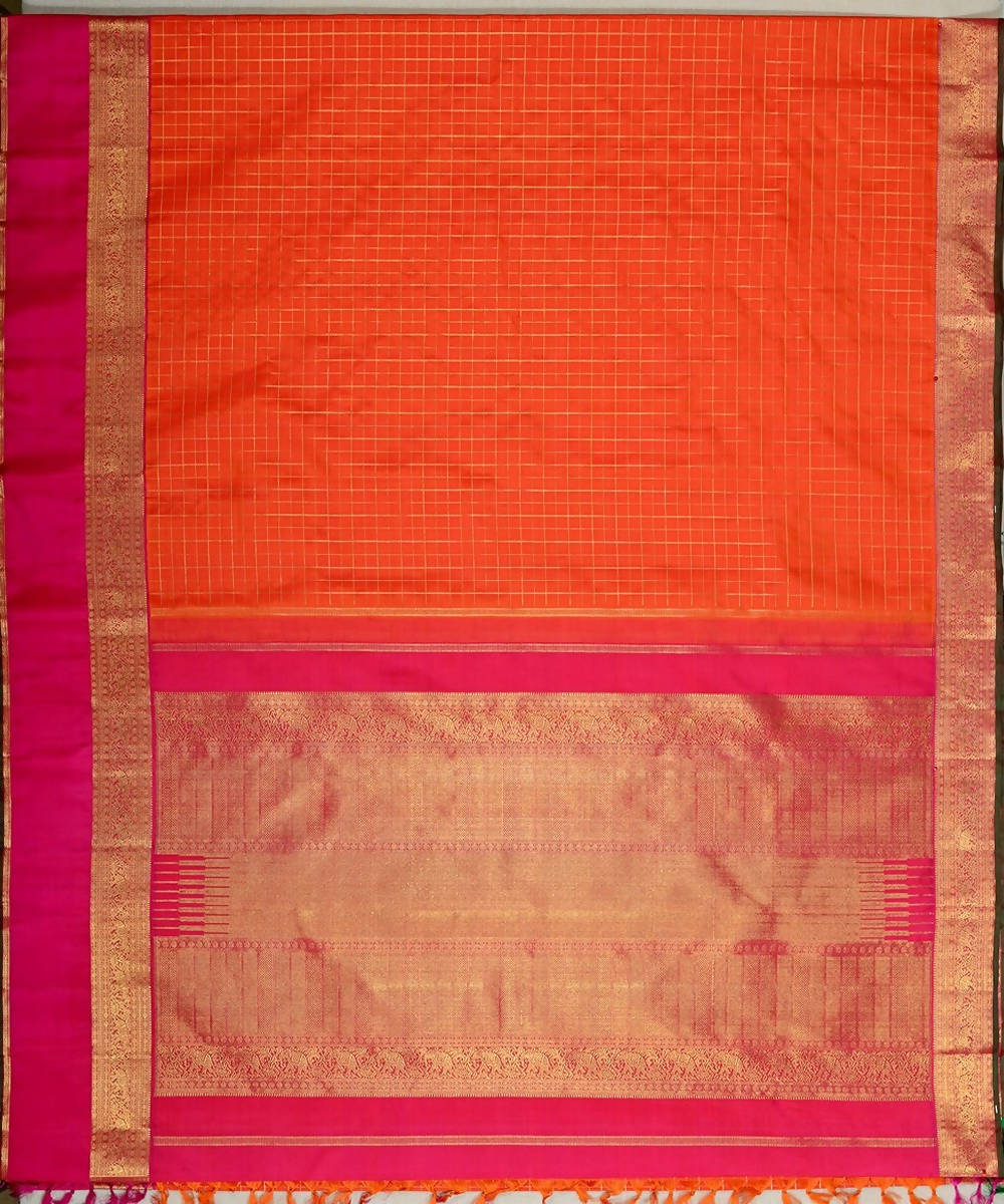 Light orange handloom kanjivaram bridal silk saree – GoCoop