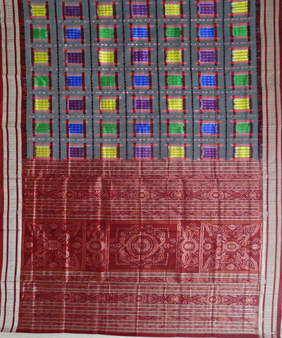 Dark Gray Ashwini Ikat Silk Handloom Saree