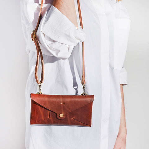 Sbri - leather origami pouch bag in tan brown