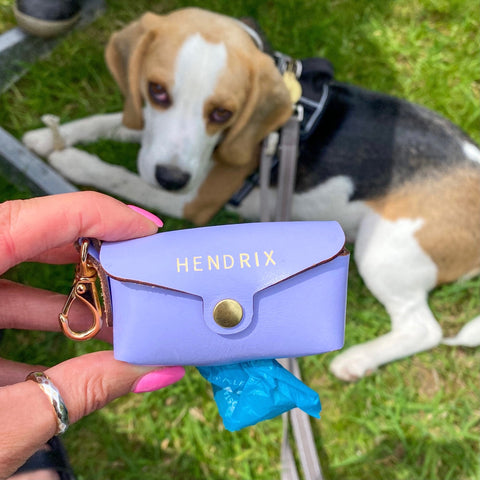 Sbri Lilac Leather Dog Poop Bag Holder with Personalisation