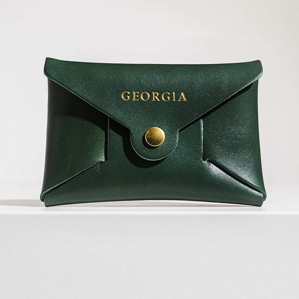 ivy forest green leather personalised coin purse sbri sbri