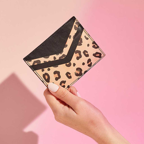 Fuchsia Pink Leopard Print Personalised Leather Card Holder