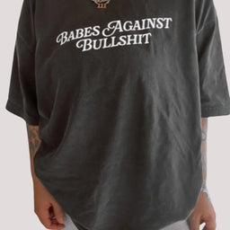 charcoal gray babes against bullshit graphic tee