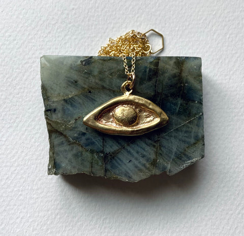 handmade hand carved lost wax cast brass evil eye talisman charm necklace