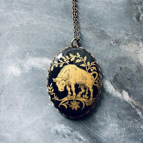 Vintage taurus necklace zodiac sign jewelry