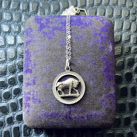 Vintage silver taurus zodiac sign charm necklace