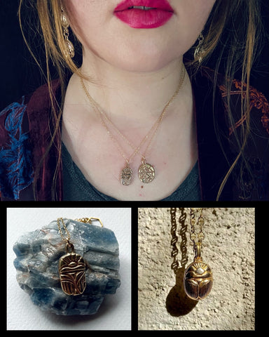 serpentine wax cast scarab beetle charm necklace