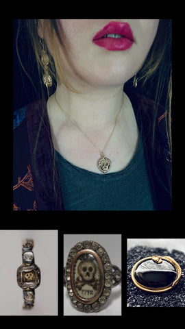 serpentine handmade wax cast memento mori snake skull necklace