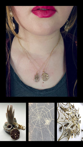 serpentine handmade wax cast witchy spiderweb necklace