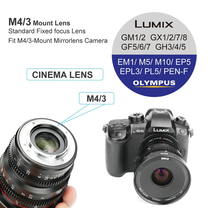 Meike Cine Lens 25mm T2.2 for MFT-Fast Delivery| Compatible with Olympus/Panasonic Lumix Cameras and BMPCC 4K BMPPCC Studio camera 4K Zcam E2 GH5