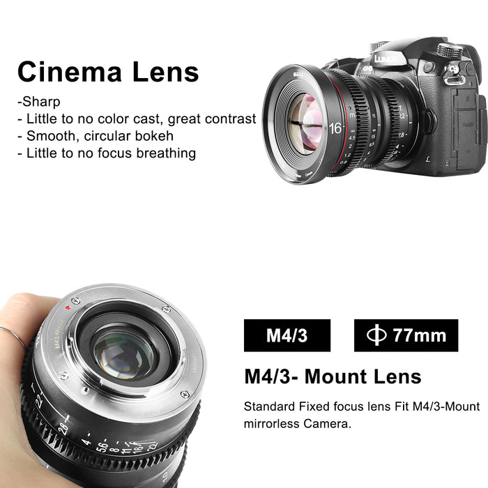 Meike Cine Lens 16mm T2.2 for M43-Fast Delivery-Compatible with