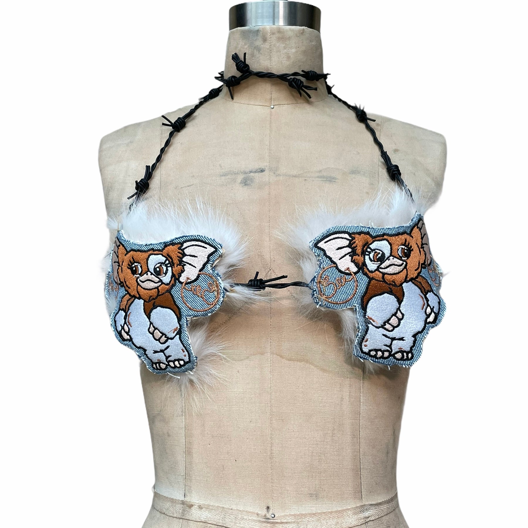 Barbed Wire Choker Fur Bra