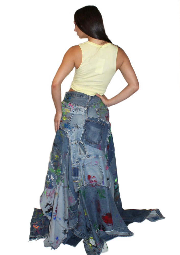 painted denim skirt