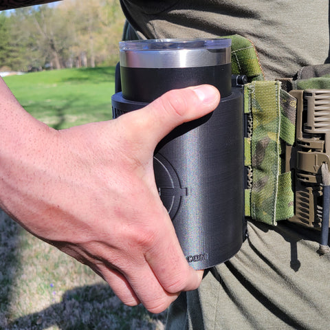 The Yeti cup holder has retention incorporated into the design. The harder you insert the cup in the carrier, the harder it will be to remove it. We do not guarantee this feature will function with other cups that may fit in the carrier.  Removal of the cup when inserted firmly will require pressure applied to the bottom of the cup with one or possibly two hands while applying pressure to the top of the carrier.