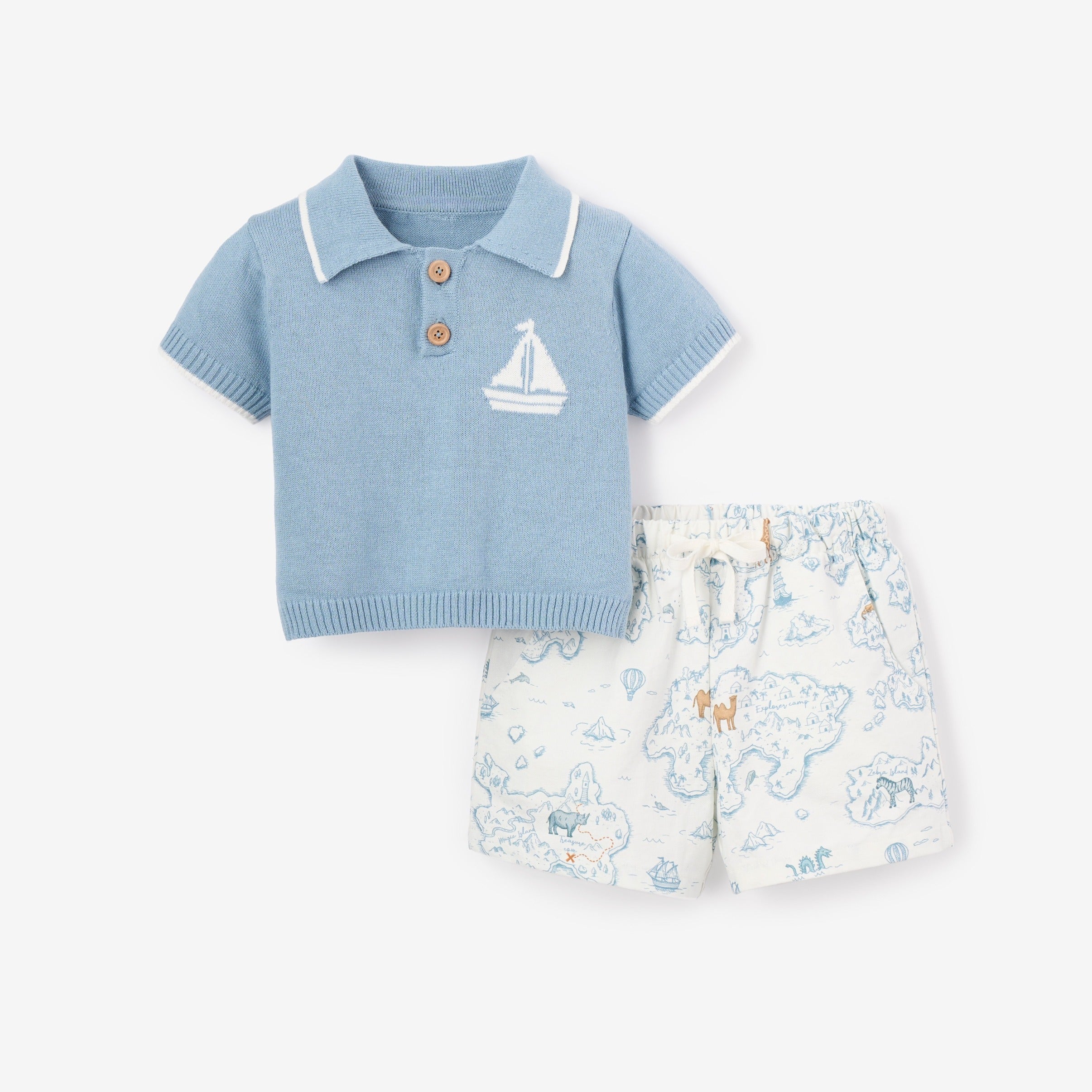 Product image for Nautical Knit Polo + Explorer Print Shorts