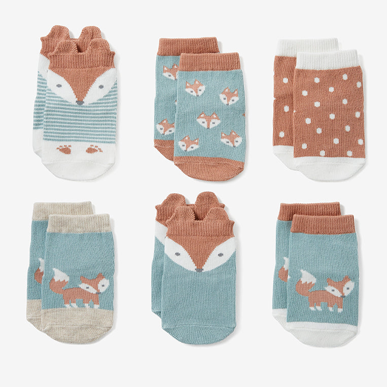 Fox Non Slip Baby Socks 6pk | Elegant Baby