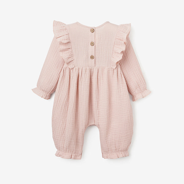 Warm Blush Organic Muslin Baby Jumpsuit | Elegant Baby