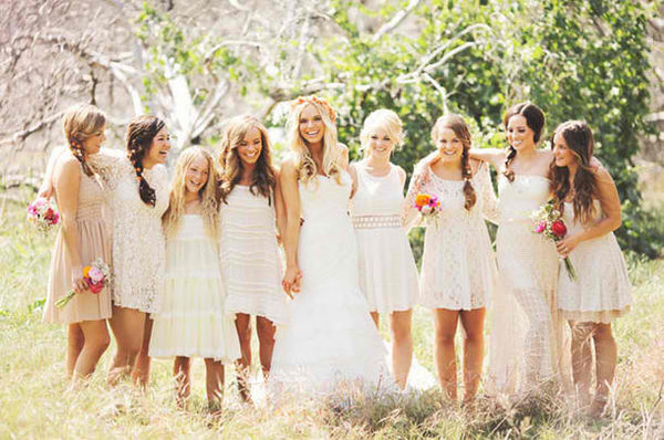Alternating Lengths White Bridesmaid Dresses