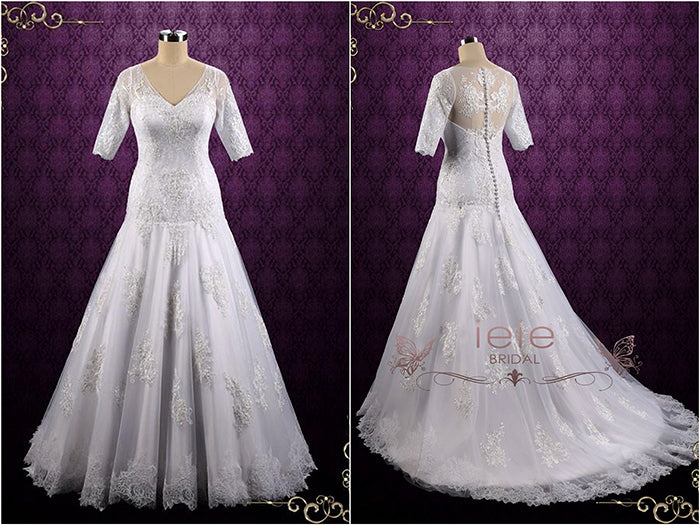 Vintage Lace Wedding Dress with Illusion Lace Back