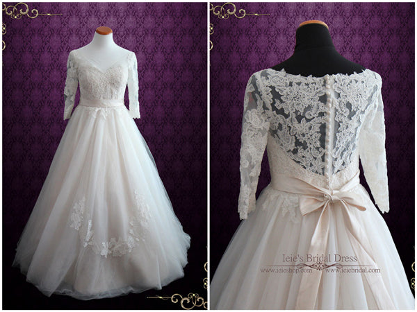 Illusion Lace Princess Ball Gown Wedding Dress