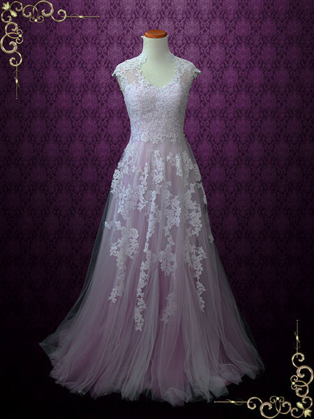 Purple Boho Lace Wedding Dress