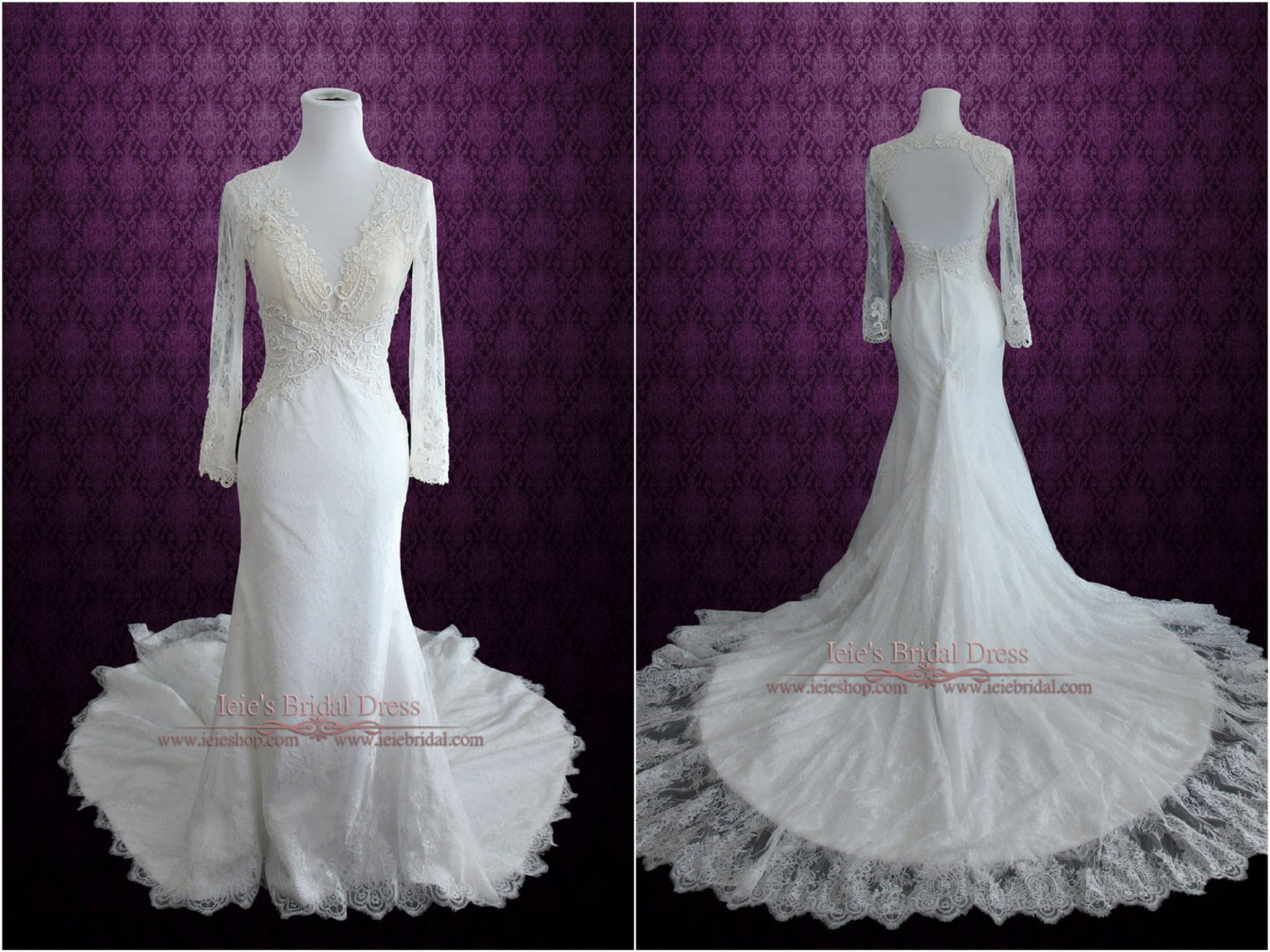 Long Sleeve Vintage Keyhole Wedding Dress