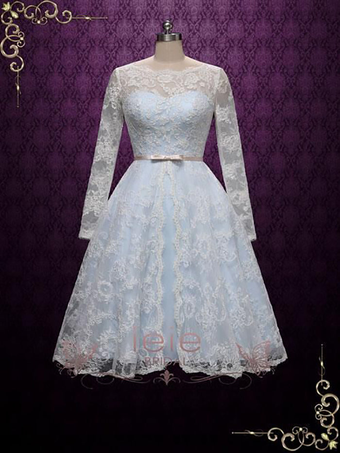 Long Sleeve Lace Tea Length Dress