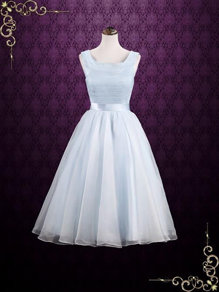 Powder Blue Tea Length Formal Dress